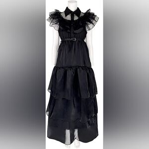 Gothic Wednesday Black Ruffled Women's Dress L